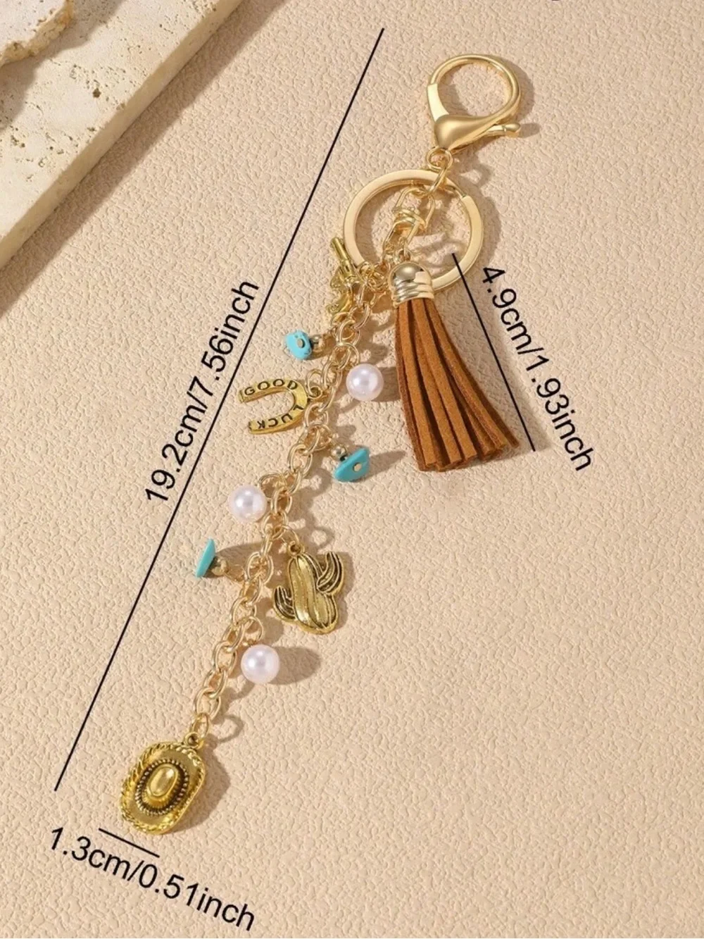 Western Bag Charm Tassel & Charm Keychain Bag Charm in Brown and Gold